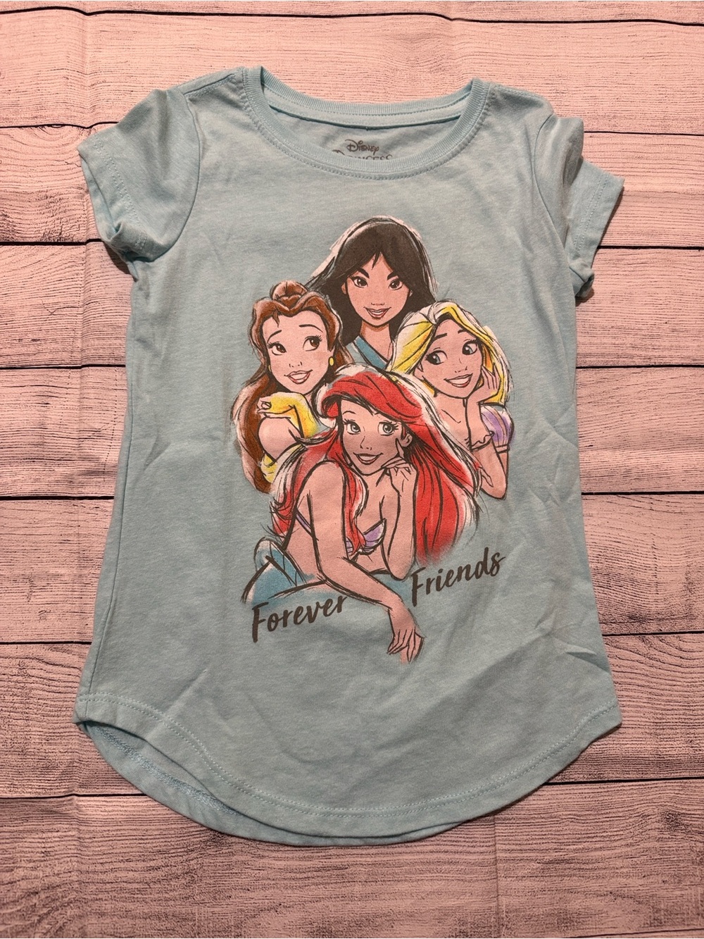 Disney Light Blue Princess 'Forever Friends' Short Sleeve Shirt size Small